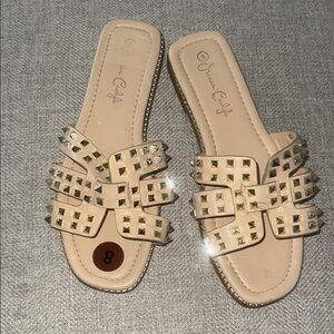 Beige Studded Slide Sandals -NWOT